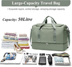 Large Travel Duffle Bag,Carry on Overnight Weekend Bag with Shoes Compartment,Weekender Bags for Women for Travel Business Trips Sport Hospital,Olive Green