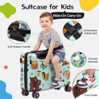 smilesun 20" Ride-On Suitcase for Kids, Cute Pattern, Lightweight Hardshell Carry-On Luggage with Double Spinner Wheels, TSA Lock for Boys & Girls（Green）
