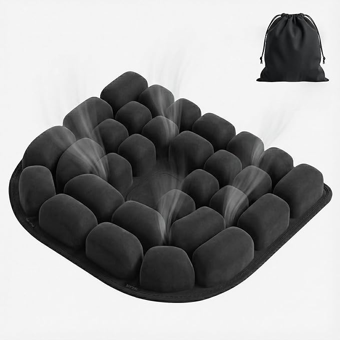 Inflatable Travel Seat Cushion for Airplane - Portable Air Pad with Built-in Pump for Long Flights & Car Rides - Ergonomic Tailbone Pain Relief for Office Chair, Wheelchair, Stadium