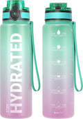 Sahara Sailor Water Bottle, 32/25/17oz Durable and Leakproof Water Bottles Motivational with Time Marker, Tritan, BPA Free, Wide Mouth with Easy Clean Brush for Gym, Travel, School, Office (1 Bottle)