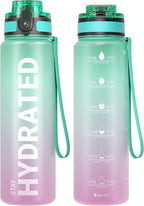 Sahara Sailor Water Bottle, 32/25/17oz Durable and Leakproof Water Bottles Motivational with Time Marker, Tritan, BPA Free, Wide Mouth with Easy Clean Brush for Gym, Travel, School, Office (1 Bottle)