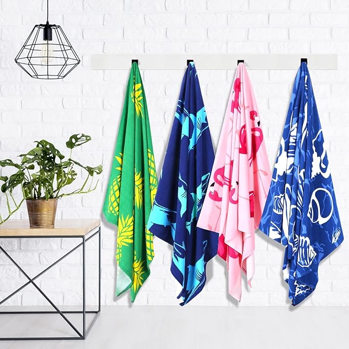 4 Packs Oversized Thin Beach Towel Set XL Extra Large Big 36 x 72 in Clearance Travel Towels Soft Swim Blanket for Adult Women Men Chair Cover Accessories Essentials Blue Shark Turtle Pink Flamingos