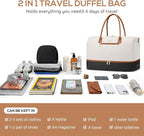 Travel Weekender Duffle Bags for Women - Duffel Bag with Shoe Compartment Carry On Overnight Bag with Toiletry Bag with Wet Pocket for Gym Hospital Bags for Labor and Delivery Black White Brown