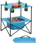 VEVOR Folding Camping Table, Portable Outdoor Lightweight Picnic Table, 600D Oxford Fabric Waterproof Canvas Travel Beach Tables, with 4 Cup Holders, Carry Bag, for Tailgating Camping Picnic, Blue