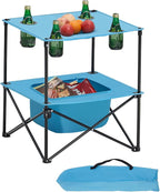 VEVOR Folding Camping Table, Portable Outdoor Lightweight Picnic Table, 600D Oxford Fabric Waterproof Canvas Travel Beach Tables, with 4 Cup Holders, Carry Bag, for Tailgating Camping Picnic, Blue