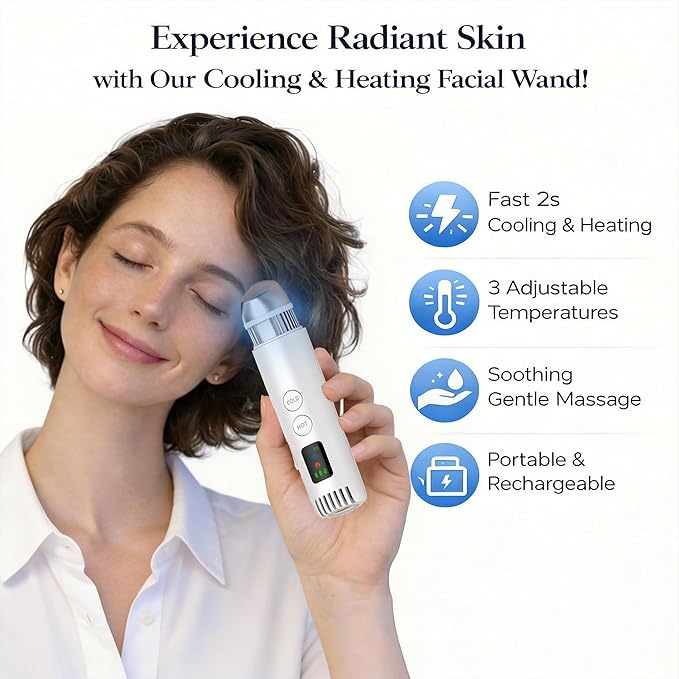 2-in-1 Cold & Warm Depuffing Wand for Face & Eyes,Adjustable Temperature Facial Massager with Cooling & Gentle Heat,Portable Skincare Tool for Puffiness, Dark Circles & Radiant-Looking Skin