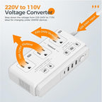 TESSAN Voltage Converter US to Europe, 220 to 110 Voltage Converter, Universal Travel Adapter with 4 USB Ports (1 USB C), 3 AC and EU UK AU IT in ZA Plug Power Adapter, Step Down Transformer, 4 FT