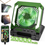 20000mAh Portable Fan Rechargeable with Solar Panel 2-in-1, 3 Speeds Cordless Battery Powered Fan with Led Lantern,Timer, Quiet USB-C Table Fan for Travel Tent Hurricane Office Home Bedroom(Green)