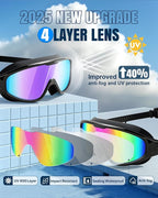 Swim Goggles 2 Pack, Wide View Anti Fog&UV Swimming Goggles for Audlt, No Leak Pool Beach Essentials for Men Women