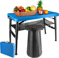 Portable Folding Table and Stool Set, Lightweight Foldable Table & Collapsible Stool for Camping Picnic Beach Fishing, Sturdy Small Outdoor Table with Mesh Layer Storage- Blue