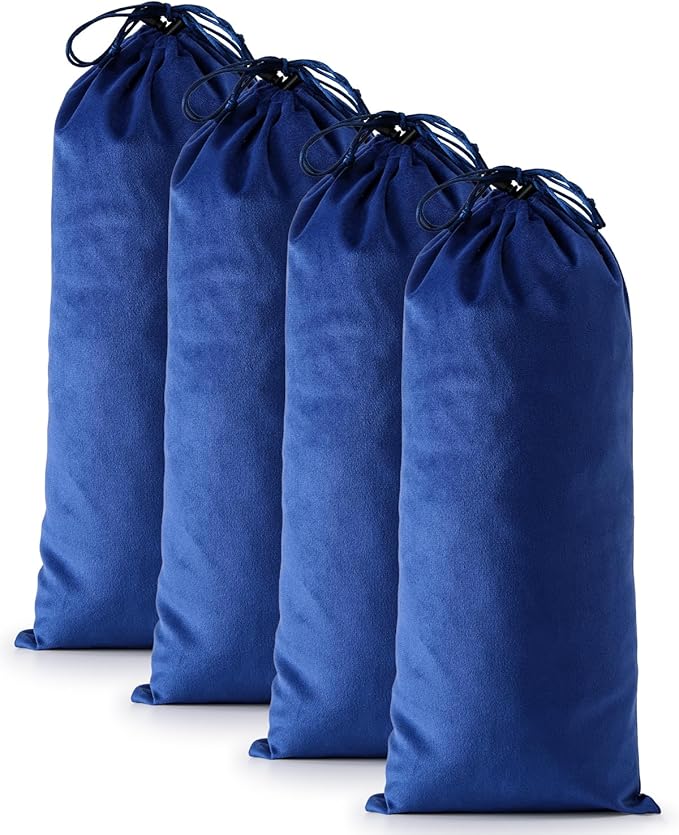 4 Pcs Single Shoe Bags for Travel, 17.3"x8.6" Washable Travel Shoe Bags for Packing in Suitcase, Velvet Dust Bag with Drawstring, Shoe Pouch for Women and Men, Travel and Home Storage (Palace Blue)