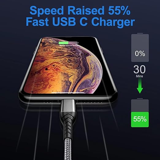 Durcord USB C Charger Cable Fast Charging, 2Pack 60W 6ft USB C to USB C Cable for Android Phone Pad, Type C to Type C Charger Braided USB Cable Silver Compatible with iPhone 15/Pro/Plust/Max Silver