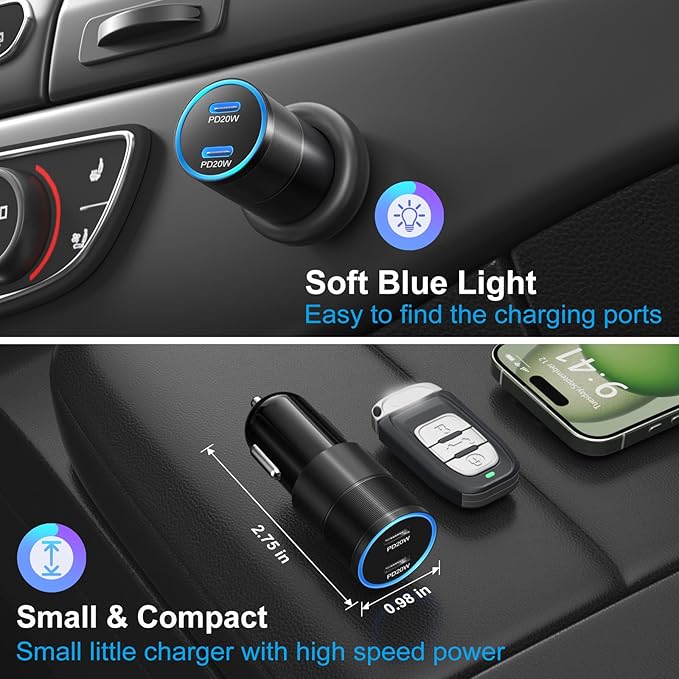 Car Charger USB C, Bangfun 40W Dual 12V USB C Port Car Charger Cigarette Lighter Adapter,Type C Car Phone Charger Plug Fast Charging for iPhone 15 14 13 12 11 Pro Max,Galaxy,Pixel (Black), BHCC03