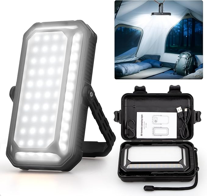 LED Camping Lantern, 10000mAh Camping Lights Rechargeable, High Lumens, LCD Digital Display, 12 Light Modes, Waterproof Tent Lights, Waterproof Box, Portable Flashlight for Power Outages, Emergency