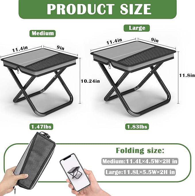 Camping Stool Pocket Chair, Lightweight Portable Stool with Shoulder Strap, Capacity 220lbs for Adults Outdoor Hiking Fishing Travel-Large Grey