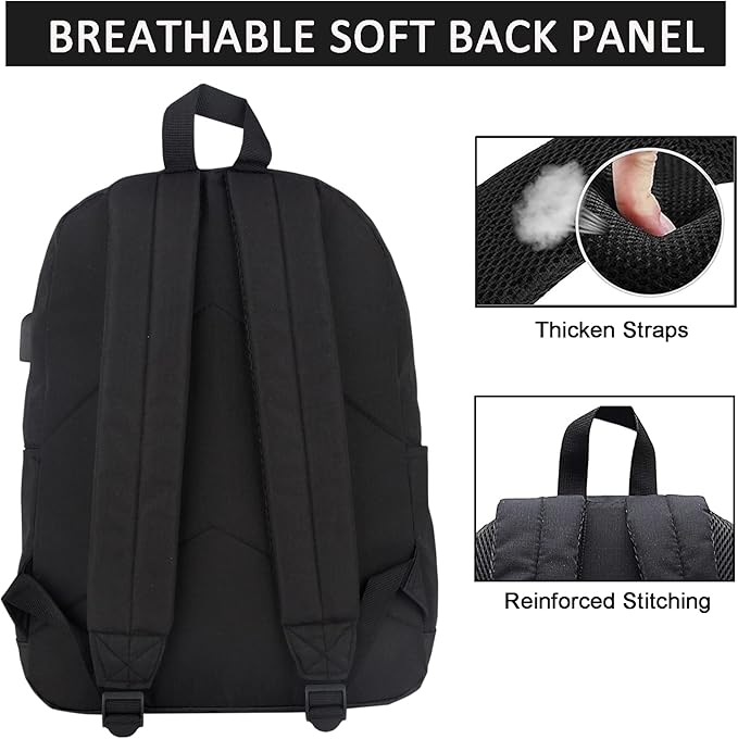 SUPACOOL Lightweight School Backpack with Pencil Pouch, Backpack for School Boys and Girls(Black backpack set)
