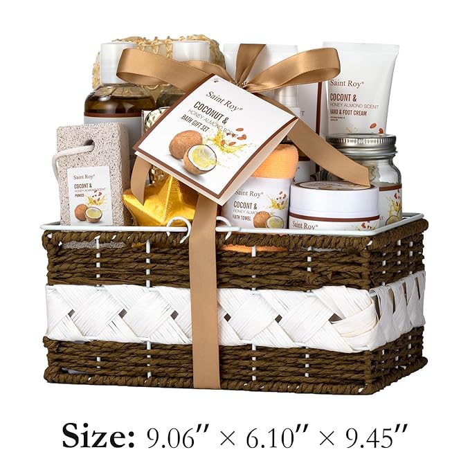 Mothers Day Gifts for Women, 26Pcs Coconut Honey Almond Spa Gift Basket for Women & Men Spa Gift Bask,Spa kit Bath and Body Basket Set, Large Home Spa Kit, Relaxing Self-Care Birthday Bridal Shower