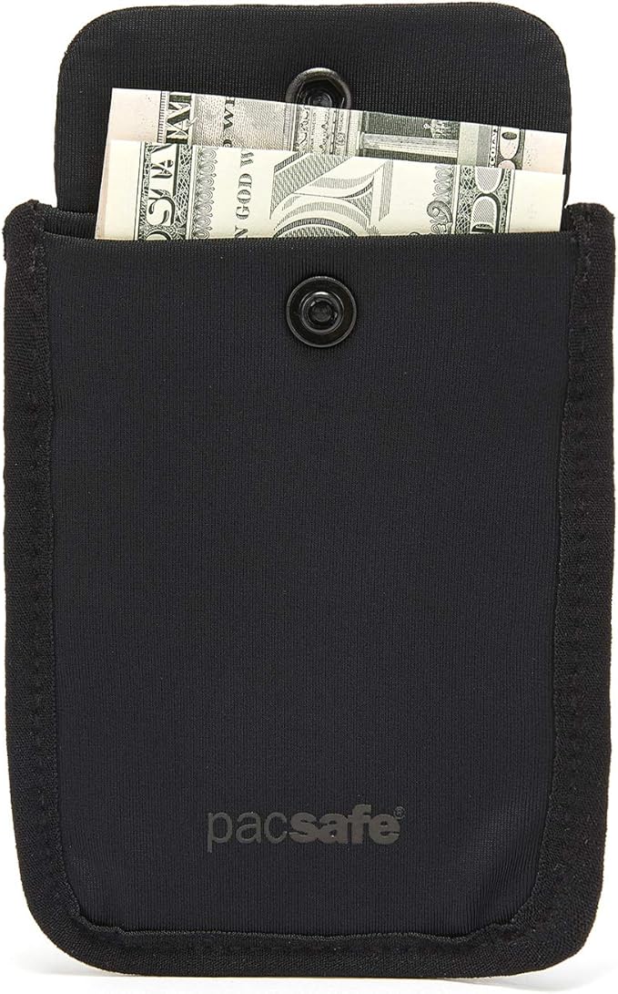 Pacsafe Coversafe S25 Hidden Undercover Travel Bra Pouch for Women (Washable) - Stash up to 6 Credit Cards plus Money and Key with Adjustable, Elastic Strap; Suitable for all Bra Sizes (Black)