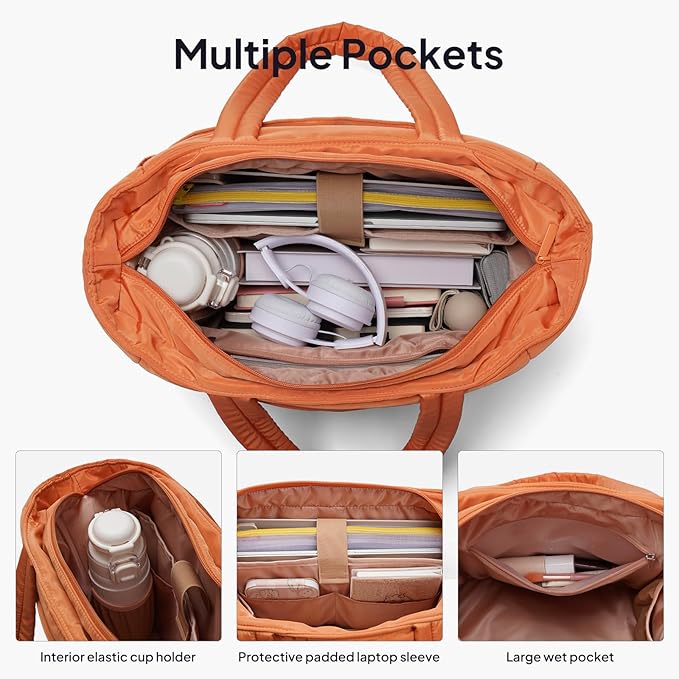 TOPEAST Tote Bag for Women Puffer Travel Carry On Bags with Laptop Compartment & Cup Holder Work Tote for Weekend Overnight