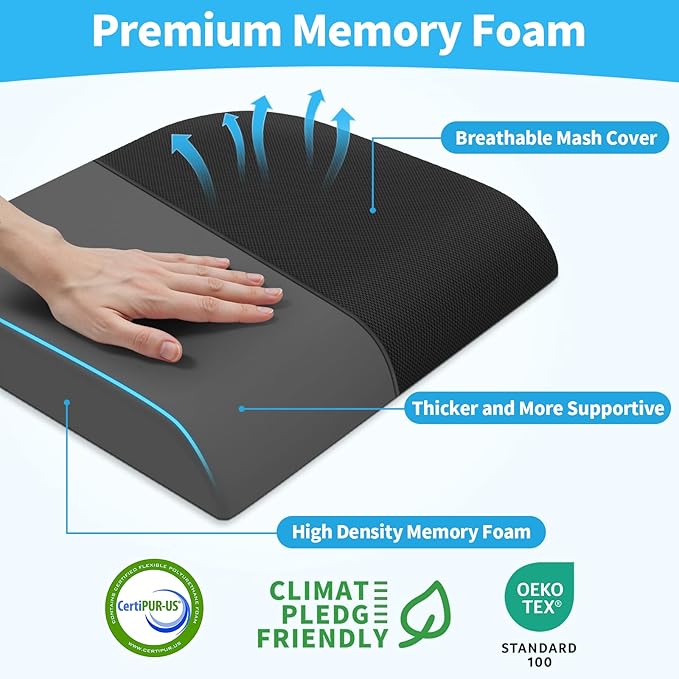 TranquilRelax Large Seat Cushion, Memory Foam Cushion for Long Sitting Hours on Office Chair, Car Seat, Non-Slip Chair Pad for Sciatica, Coccyx, Tailbone Pain Relief & Post-Surgery Recovery (Black)