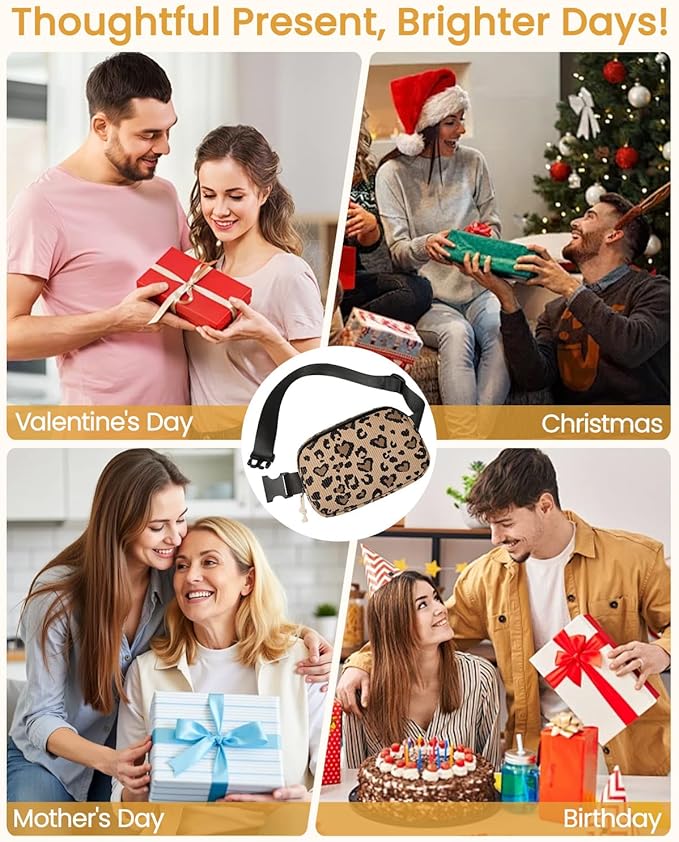 Vankor Cute Leopard Fanny Packs for Women Cross Body Corduroy, Leopard Belt Bag for Women Crossbody Stylish Waist Pack Purse for Travel, Hiking, Workout, Running