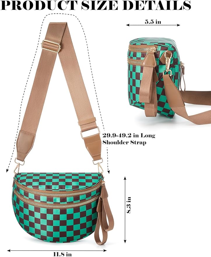 Black and White Checkered Crossbody Bag Bum Bag for Women,Spacious Checkered Purse Fanny Packs Belt Bag