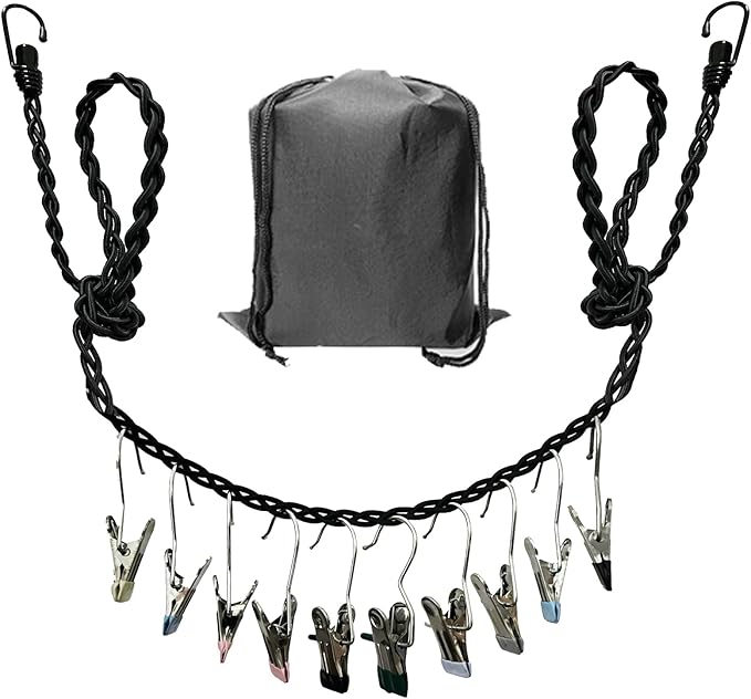 Retractable Portable Clothesline for Travel and Home, Tri-Braided Cord Clothes Line with 10 Windproof Clothes Clips, for Indoor Laundry Drying line,Outdoor Camping Hanger Accessories