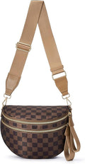 Black and White Checkered Crossbody Bag Bum Bag for Women,Spacious Checkered Purse Fanny Packs Belt Bag