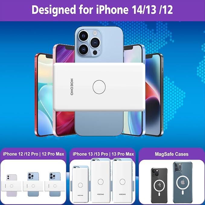 Magnetic Battery Pack for iPhone /17/16/15/14/13/12 Series, 10,000mAh Mag-Safe Battery Pack, Slim Mag-Safe Power Bank Charger, Power Bank Magnetic Charger for iPhone (White)