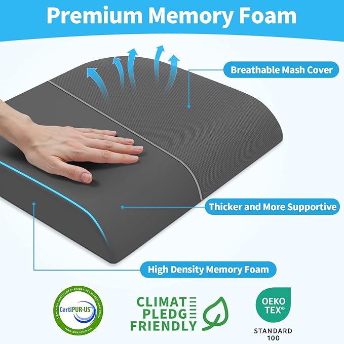 TranquilRelax Large Seat Cushion，Soft Foam Cushion for Long Sitting Hours on Office Chair, Home & Car, Non-Slip Chair Pad for Relieving Back & Sciatica & Hip & Coccyx Pain (Grey)