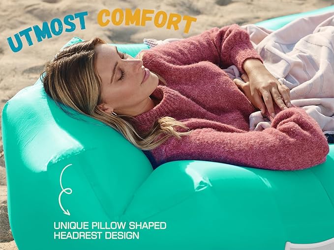 WEKAPO Inflatable Couch Air Lounger Chair - Camping & Beach Accessories, Portable Blow up Sofa for Hiking, Lawn, Indoor/Outdoor Movies & Music Festivals. Lightweight and Easy to Set Up Air Hammock