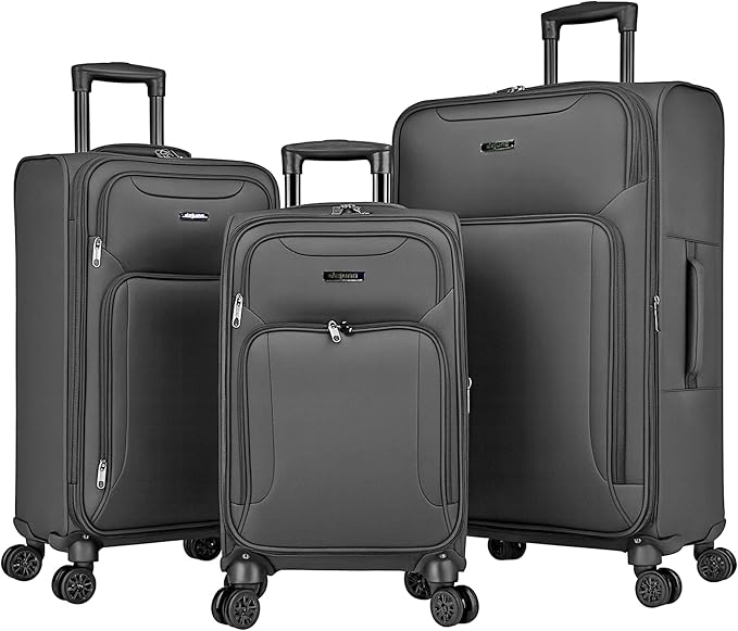 World Traveler Dejuno Jasper Lightweight Expandable Spinner Luggage, Charcoal, 3-Piece Set(20in,24in,28in)