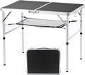 Folding Camping Table, 36''L x24''W Camp Aluminum Table with Adjustable Height Legs, Indoor Outdoor Lightweight Portable Folding Dining Table for Camp Picnic Beach 3Ft black 2 Heights 15"/28"）