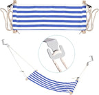 PATIKIL Foot Hammock Under Desk, Adjustable Foot Rest Sling with Hooks Portable Desk Footrest for Airplane Travel Home Office, Blue White Style 1