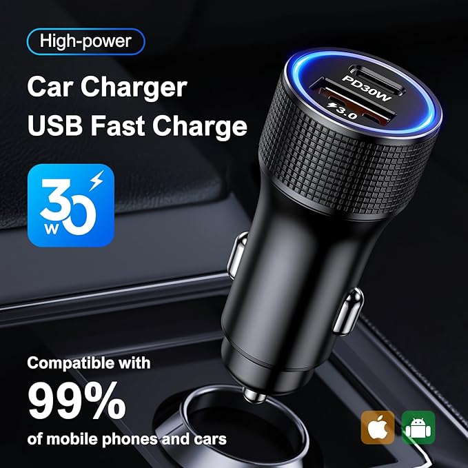 Penemay Car Charger USB C Car Phone Charger, Multi Port Cigarette Lighter Car Adapter for iPhone 17 16 15 Pro Max/14/13/12/11