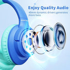 Botesty Sound Wired Headphones with Microphone, Over Ear 3.5mm Plug in Headphones with 4.9ft Tangle-Free Nylon Cord for Tablet, Laptop, MP3/4, School, Airplane Travel (Blue)