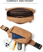 LATMAP 2L Fanny Packs Everywhere Belt Bag Small Fashion Crossbody Waist Pack Faux Leather Waterproof Sling Chest Bag For Women Tan