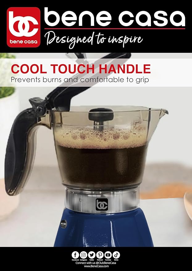 Bene Casa Blue Portable Electric Espresso Maker/Cafetera, 1-3 Cups/Shots (1, BLUE)