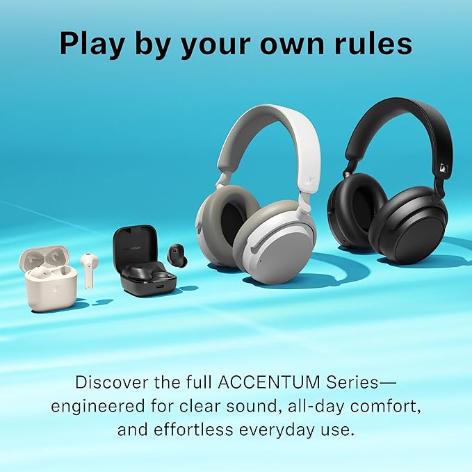 Sennheiser ACCENTUM Wireless Bluetooth Headphones Noise Cancelling - Up to 50HR Playtime, Hybrid Noise Cancelling (ANC), All-Day Comfort, Bluetooth Over Ear Headphones for School, Traveling, Black