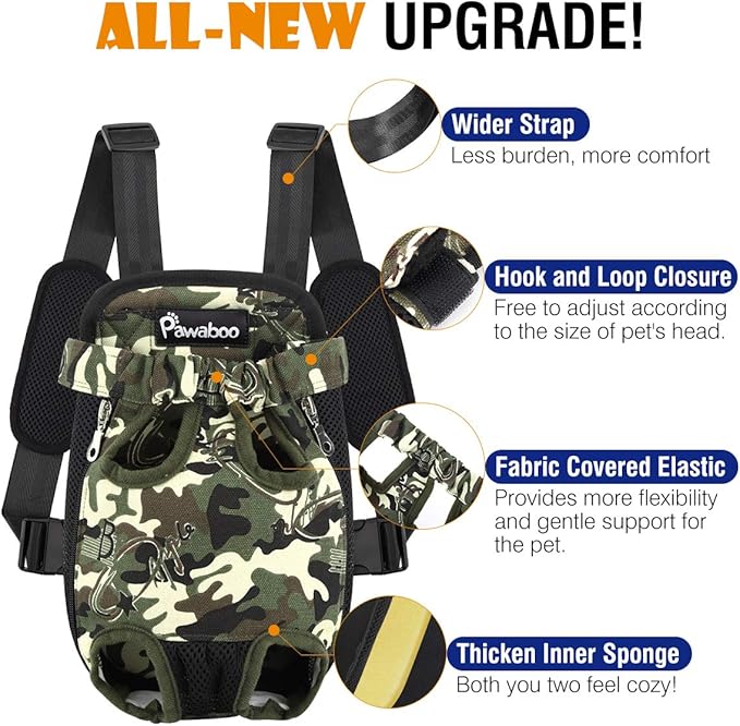 Pawaboo Pet Carrier Backpack, Adjustable Pet Front Cat Dog Carrier Backpack Travel Bag, Legs Out, Easy-Fit for Traveling Hiking Camping for Small Medium Dogs, Medium (Pack of 1), Deep Camouflage Black