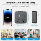 Multi Plug Outlet Extender with 2 USB-A + 2 USB-C & Phone Holder, HITRENDS 1875W/16A 4-Outlet Extender, Non Surge Protector Travel Cruise Ship Essentials, Electrical Wall Splitter for Home Office