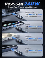 LISEN 240W Short USB C Cable, USB C to USB C Cable for iPhone 17 16 15 Pro Max iPad MacBook Pro Samsung S25, 1.6FT/2 Pack/Midnight