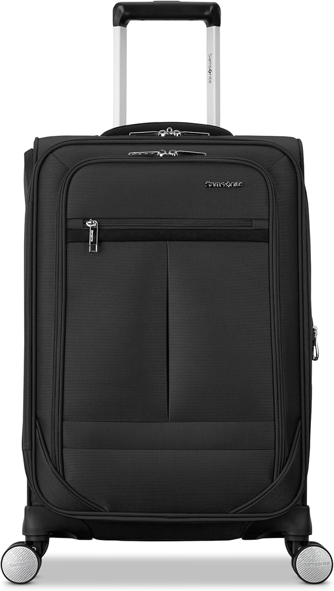 Samsonite Carry-On Soft-Sided Expandable 21-Inch Element Suitcase: Airline Approved for Most Major Airlines, Durable, 360° Spinner Wheels, Adjustable Handle, 2 Front & Side Pocket- Black