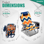 SUNNYFEEL Low Beach Chair 2 Pack, 5-Position Lay Flat Reclining, Backpack Portable Folding Chairs with Cooler Bag & Cup Holder, Heavy Duty 350 LBS, Compact for Beach, Camping, Travel