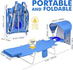 Backpack Beach Tanning Chair with Canopy and Face Hole, 6-Position Folding Lay Out Lounge Chair, UPF 50+ Wind-Resistant Sun Shade, Portable Recliner for Sunbathing, Outside, Poolside, Lawn, Patented