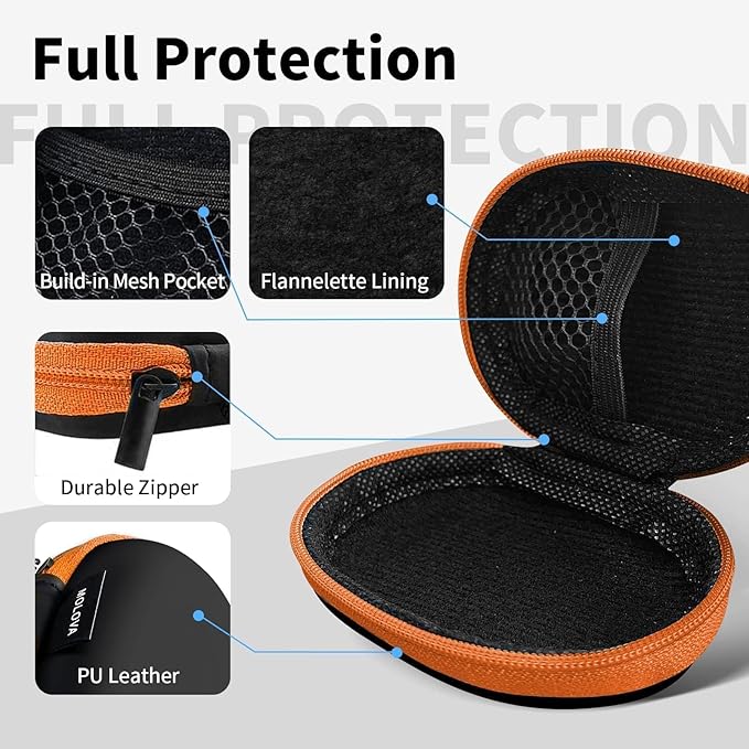 for Earbuds Carrying Case, Small Oval Storage Cases, Tech Pouch, Portable Storage Earbud Pouch Bag for Earbuds, in-Ear Headphones, Earphones, Headsets, Hearing Aids, USB Charging Cable, Orange