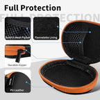 for Earbuds Carrying Case, Small Oval Storage Cases, Tech Pouch, Portable Storage Earbud Pouch Bag for Earbuds, in-Ear Headphones, Earphones, Headsets, Hearing Aids, USB Charging Cable, Orange