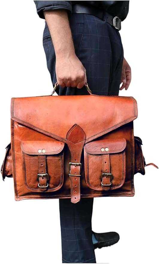 15" leather messenger bag laptop case office briefcase gift for men computer distressed shoulder bag