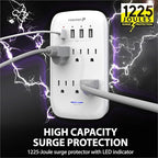 Fosmon 6 Outlet Wall Mount Surge Protector, 3-Prong Surge Suppression 1200 Joules, 15A 125VAC 60Hz 1875Watts Wall Outlet Adapter, Grounded LED, ETL Listed (4 USB-A (1 Pack))