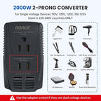 Upgraded 2000W Voltage Converter US to Europe -220V to 110V Converter for European Travel for Hair Dryer Straightener, 2300W Power Converter Adapter Combo with Dual USB for Tablet Camera Cell Phone
